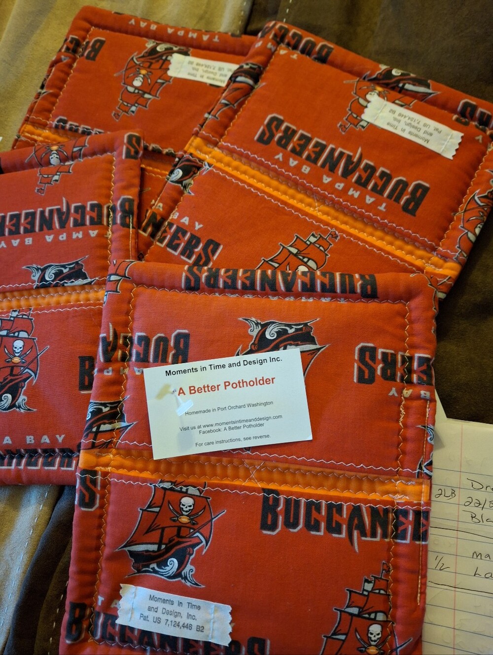 Tampa Bay Buccaneers Quilted Pot Holders Set of 4 — Handmade, NWT
